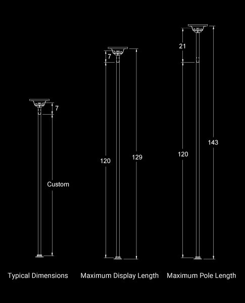 Permanent LED Dance Pole dimensions